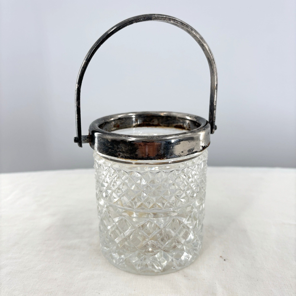 Vtg FB Rogers Silver Co Italy Cut Glass Mini Ice Bucket Barware 4"